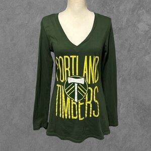 JUNK FOOD CLOTHING | Portland Timbers V-Neck Long Sleeve Tee Green & Yellow M